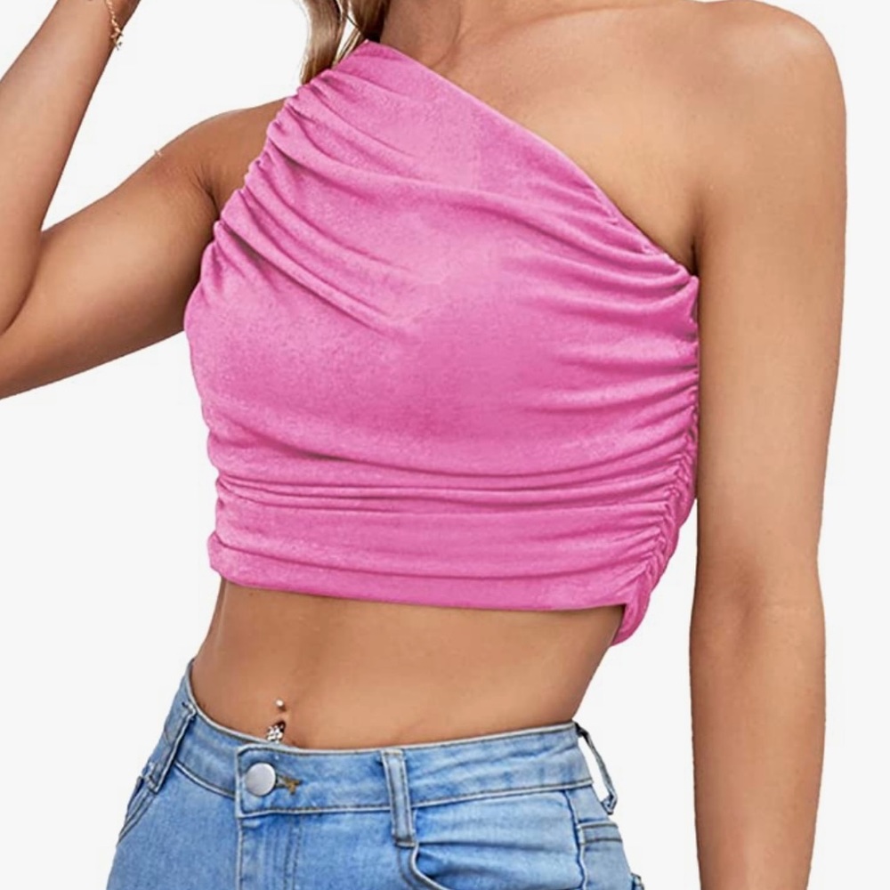 LYANER: One-shoulder stretch crop top. Size: Large - Picture 3 of 6